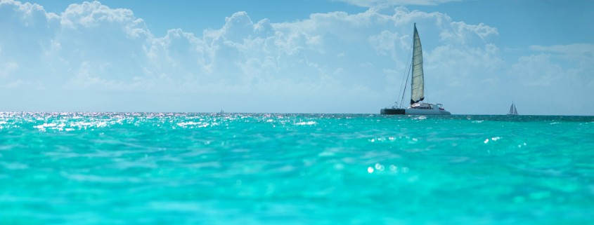 catamaran boat in the turquoise waters of the caribbean sea