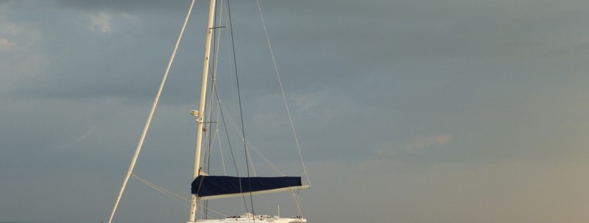 Doris Docked at sunset in the blue green waters of belize