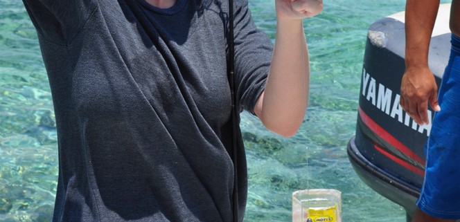 girl holding fish caught in tropical blue waters of belize while on charter