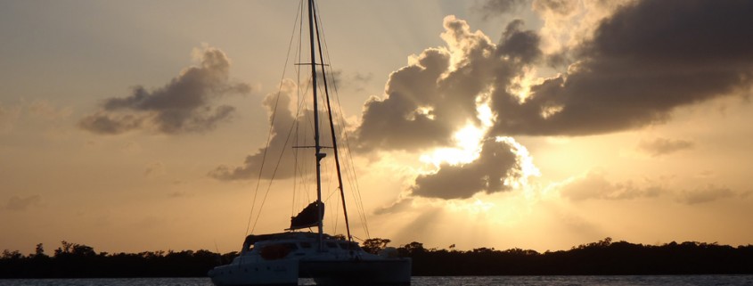 Sunset on Luxury catamaran Yacht in Belize